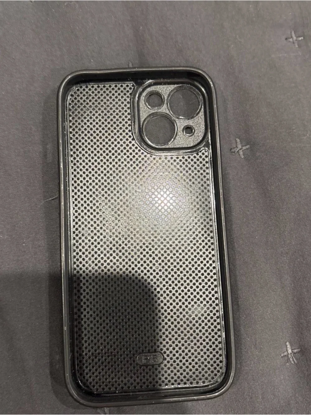 Cross Pattern Grey Phone Case with Pink Accent